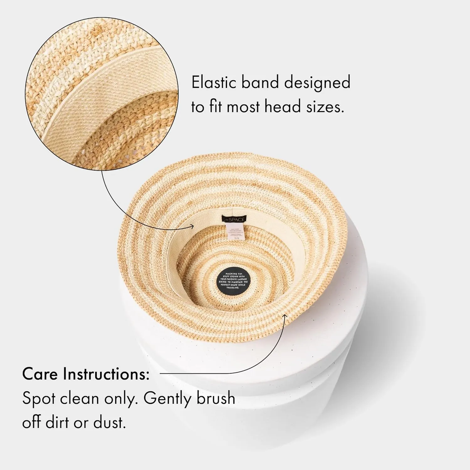 L*Space Isadora Bucket Hat for Summer, Sun Protection and Vacation, 3" Brim, Constructed from Raffia, Natural Tan Stripe