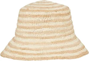 L*Space Isadora Bucket Hat for Summer, Sun Protection and Vacation, 3" Brim, Constructed from Raffia, Natural Tan Stripe