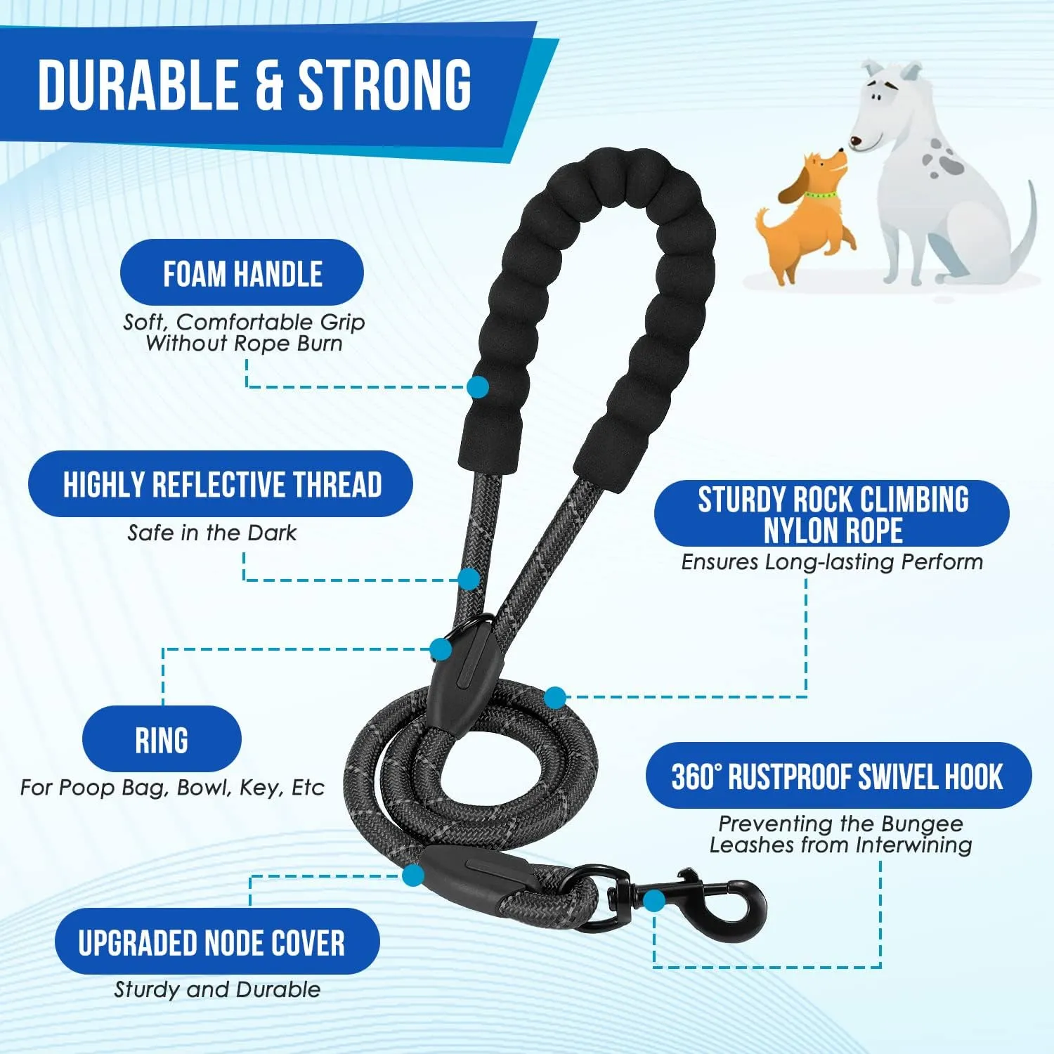 Lukovee Double Dog Leash, No Tangle - 360° Swivel Heavy Duty Reflective Lead for 2 Dogs with Two Padded Handles Dual Dog Splitter, Shock Absorbing Walking for Small Medium Dogs (Black,M)