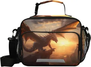 Lunch Bags Boxes Insulated Small Boys Girls Cooler Kids Pterosaur Dragon Dinosaur for School Student with Shoulder Strap Water-Resistant