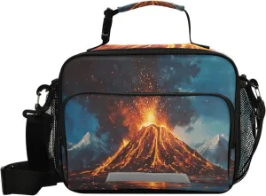Lunch Bags Boxes Insulated Small Boys Girls Cooler Kids Volcanic Eruption for School Student with Shoulder Strap Water-Resistant