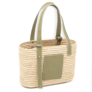 Luxury Raffia Tote Bag with Leather Handles – Handcrafted Elegance for Everyday Style, Women's Straw Woven Shoulder Bag, Tote Handbag, Summer Beach Purse (Khaki)