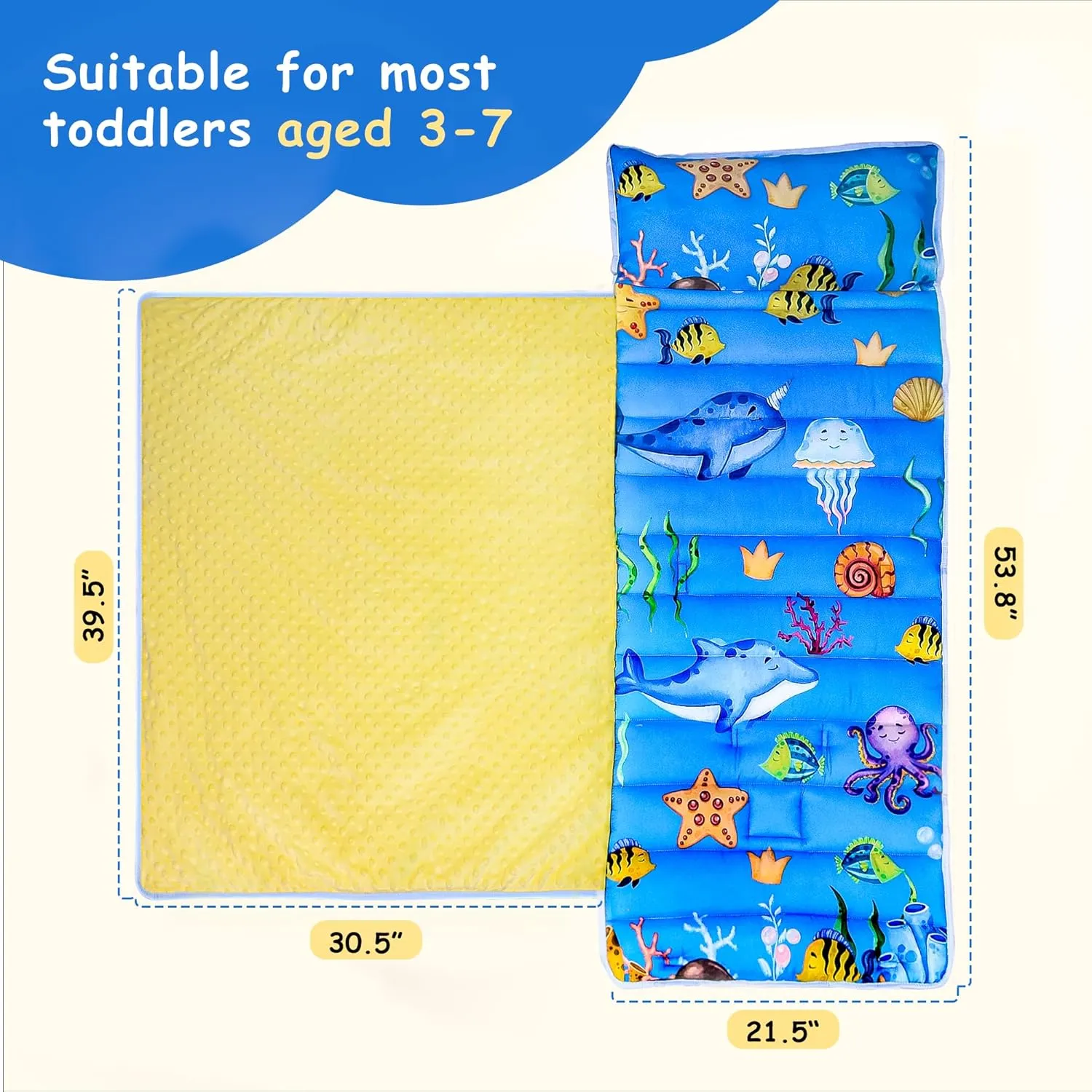 Lydaz Toddler Nap Mat with Pillow and Blanket, Kids Sleeping Bag for Preschool, Daycare Sleeping Mats, Rollup Design Slumber Bag for Travel, Camping, Easter Gifts for Boys Girls Age 3-7 Years