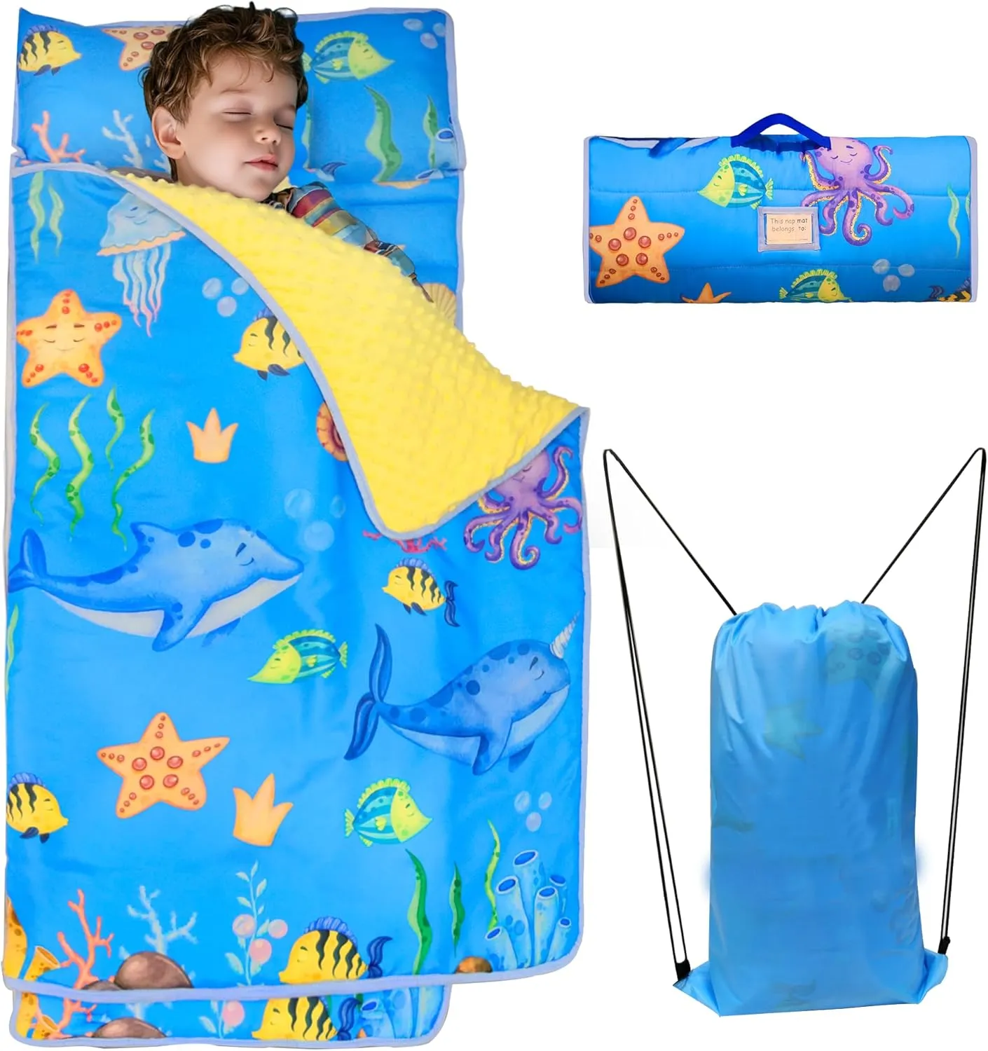 Lydaz Toddler Nap Mat with Pillow and Blanket, Kids Sleeping Bag for Preschool, Daycare Sleeping Mats, Rollup Design Slumber Bag for Travel, Camping, Easter Gifts for Boys Girls Age 3-7 Years