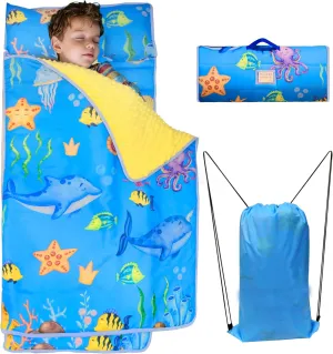 Lydaz Toddler Nap Mat with Pillow and Blanket, Kids Sleeping Bag for Preschool, Daycare Sleeping Mats, Rollup Design Slumber Bag for Travel, Camping, Easter Gifts for Boys Girls Age 3-7 Years