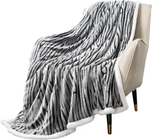 MACEVIA Sherpa Fleece Throw Blanket for Couch 3D Zebra Blanket Fuzzy Thick Warm Reversible Cozy Comfy Super Soft Blanket for Bed Sofa 490GSM - Black Zebra,50x60In