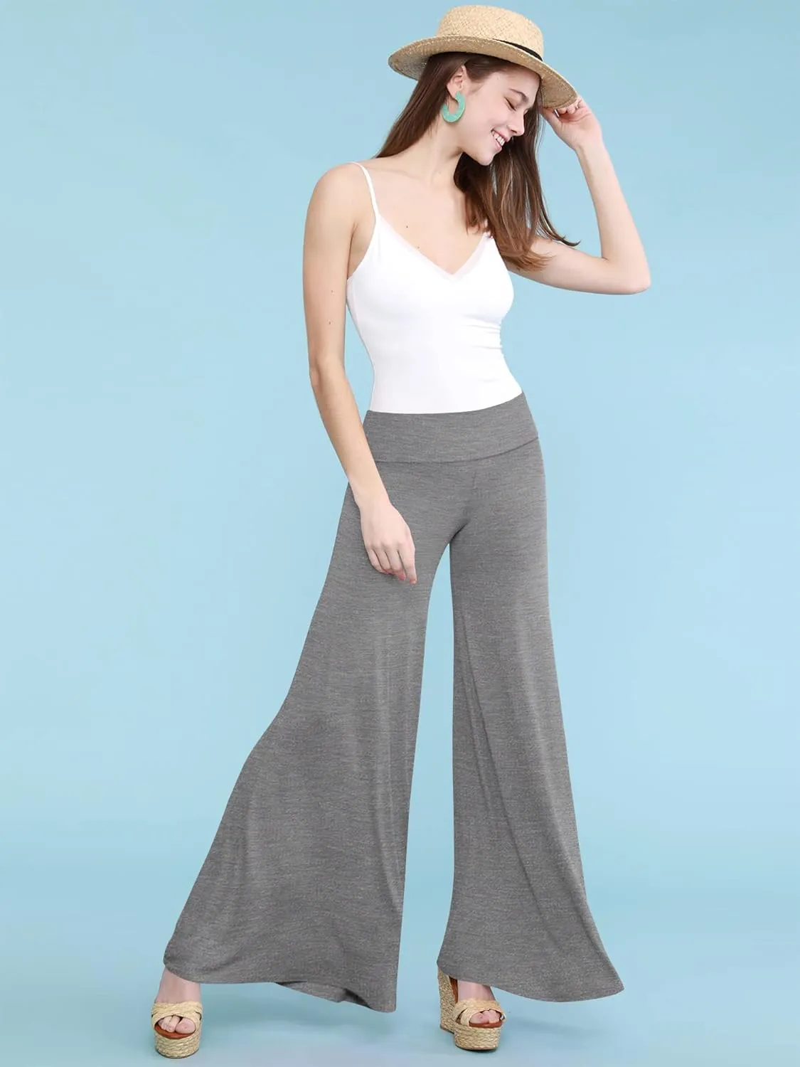 Made By Johnny MBJ Women's Casual Comfy Solid/Tie Dye Wide Leg Palazzo Lounge Pants (XS~5XL)