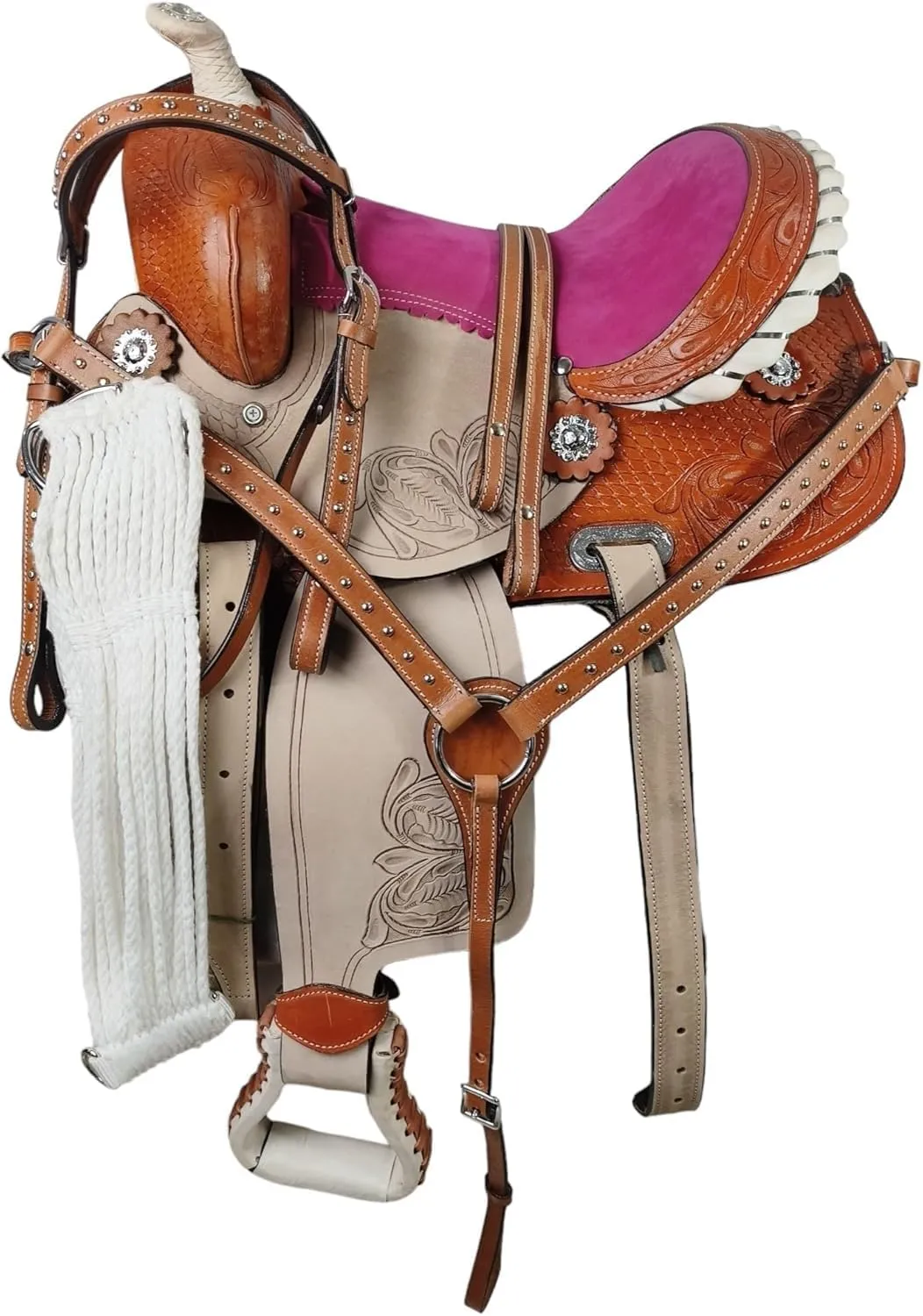 Manaal Enterprises Adult Classic Quality Handmade Leather Premium Racing Trail Horse Saddle Equestrian Comfort Western Barrel Tack Size 14" inches Seat Available.