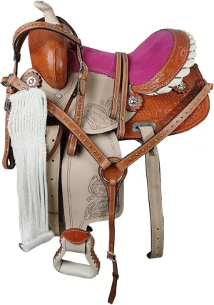 Manaal Enterprises Adult Classic Quality Handmade Leather Premium Racing Trail Horse Saddle Equestrian Comfort Western Barrel Tack Size 14" inches Seat Available.