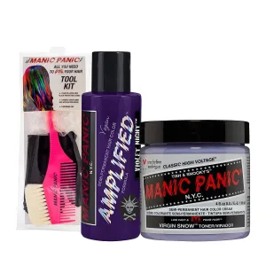 MANIC PANIC Violet Night Hair Color Amplified Bundle with Virgin Snow Blonde Toner and Hair Dye Tool Kit