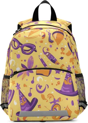 Mardi Gras Carnival Purple Holiday Pattern Saffron Kindergarten Elementary Kids Backpack Multifunctional Mini Schoolbag