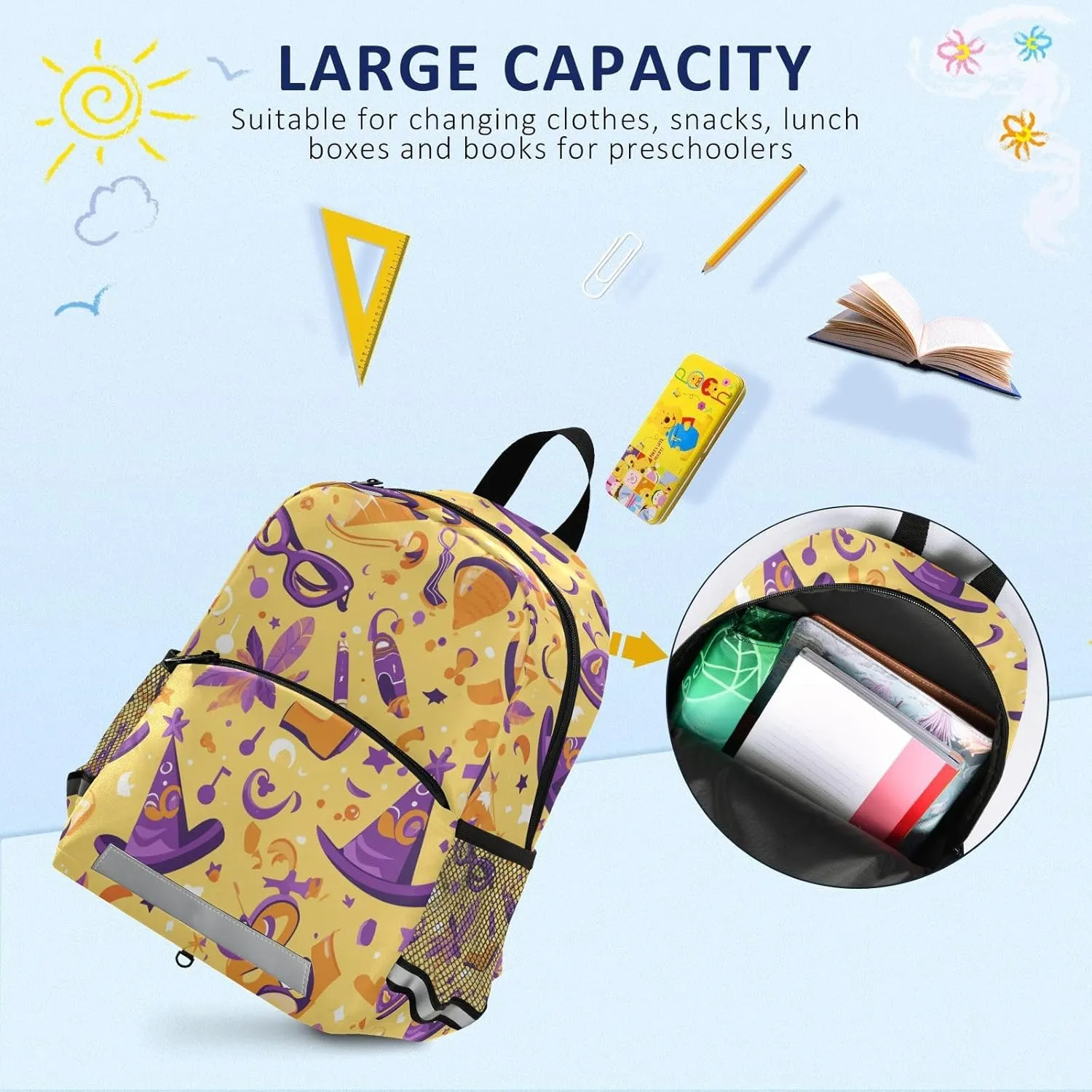Mardi Gras Carnival Purple Holiday Pattern Saffron Kindergarten Elementary Kids Backpack Multifunctional Mini Schoolbag
