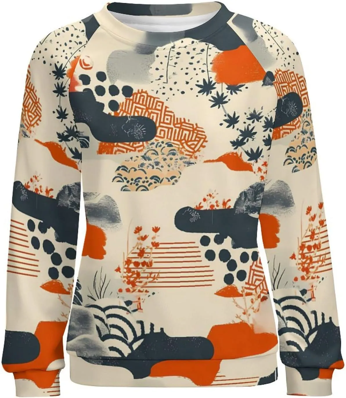 MARSVOVO Crewneck Sweatshirt for Women Long Sleeve Shirts Japanese Art Print Vintage Y2k Spring Fall Pullover Sweatshirt