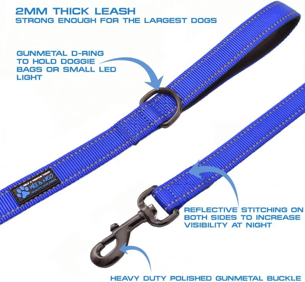Max and Neo Small Dog Leash - Reflective Nylon, Donates to Dog Rescue (Teal, 6x5/8)