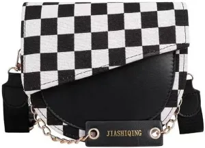 Mayred black and white check pattern thousand bird check pattern women's shoulder bag saddle bag fashion woolen crossbody bag