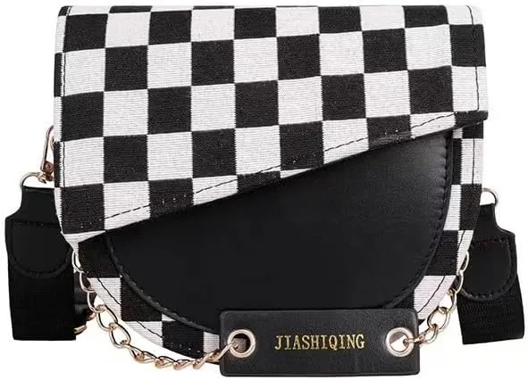 Mayred black and white check pattern thousand bird check pattern women's shoulder bag saddle bag fashion woolen crossbody bag