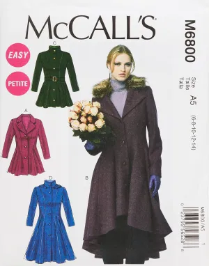 McCall's Pattern Company M6800 Misses'/Miss Petite Lined Coats, Belt, Detachable Collar and Hood Sewing Template, Size A5 (6-8-10-12-14)