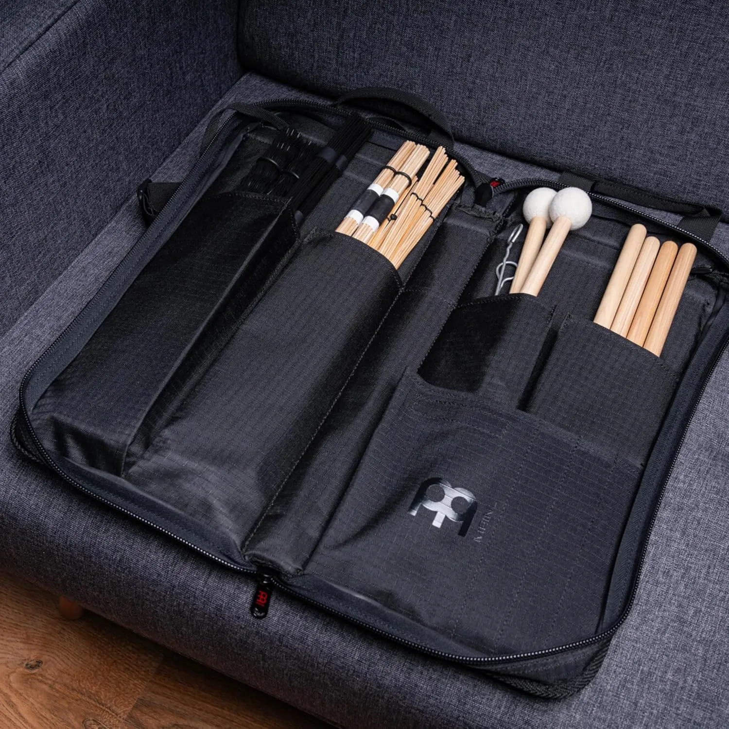 Meinl Cymbals Professional Drumstick Bag, Carbon Ripstop — Includes Floor Tom Hooks — Also Great for Mallets, Brushes, Rods, Accessories