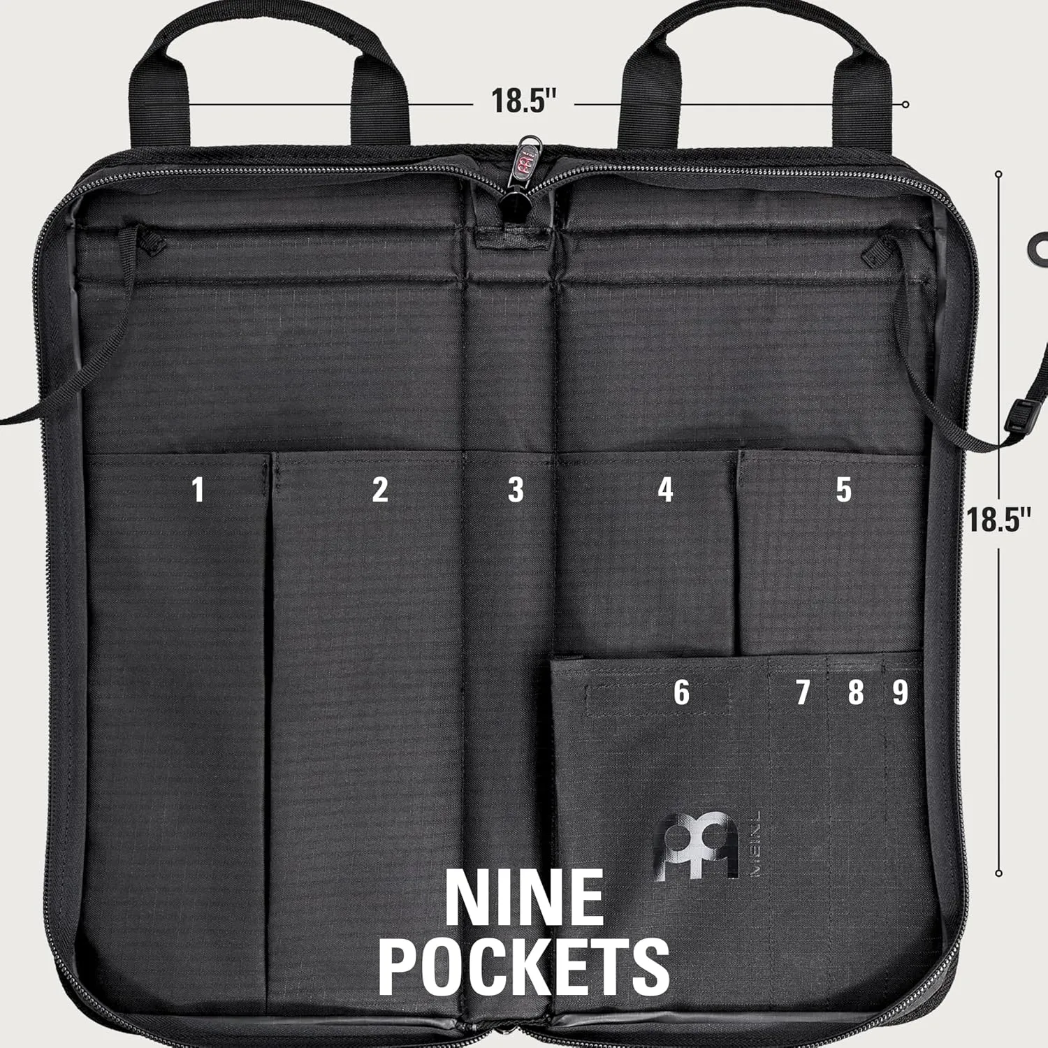 Meinl Cymbals Professional Drumstick Bag, Carbon Ripstop — Includes Floor Tom Hooks — Also Great for Mallets, Brushes, Rods, Accessories