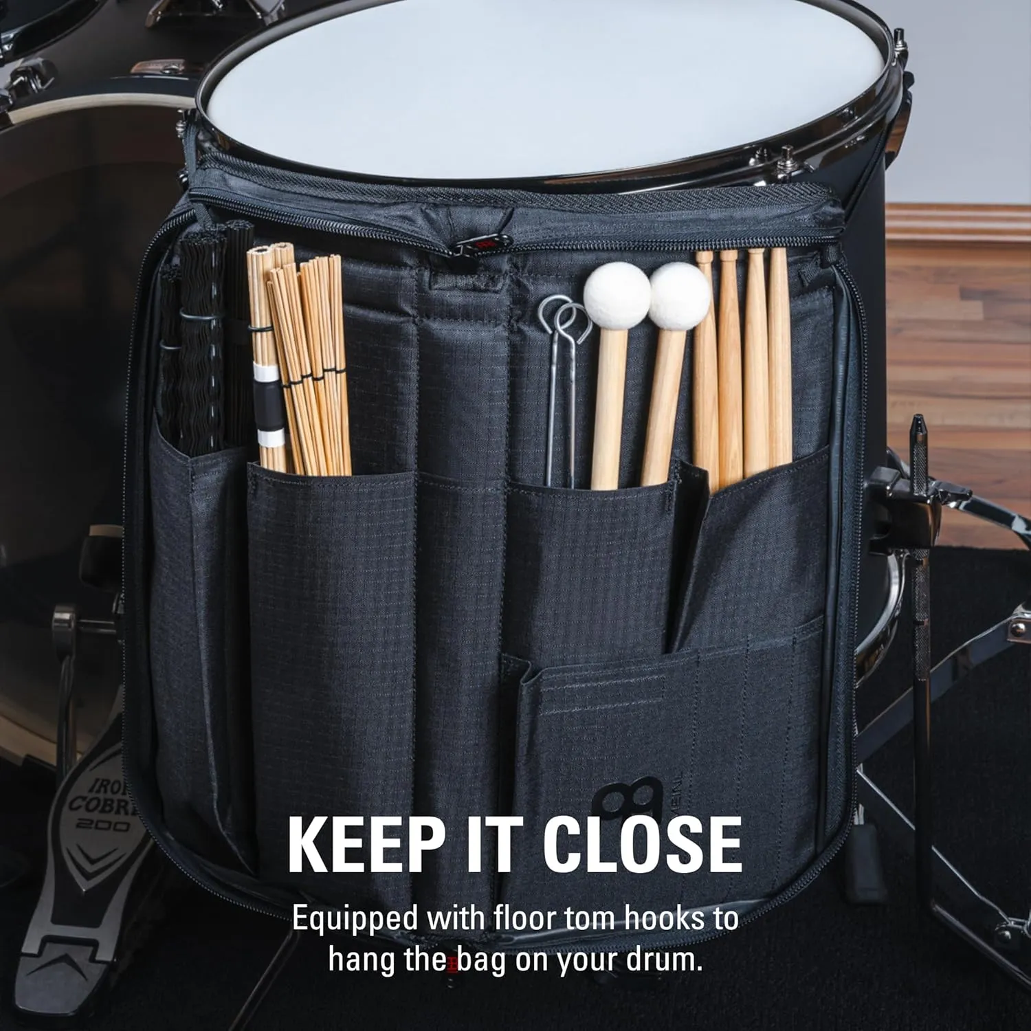 Meinl Cymbals Professional Drumstick Bag, Carbon Ripstop — Includes Floor Tom Hooks — Also Great for Mallets, Brushes, Rods, Accessories