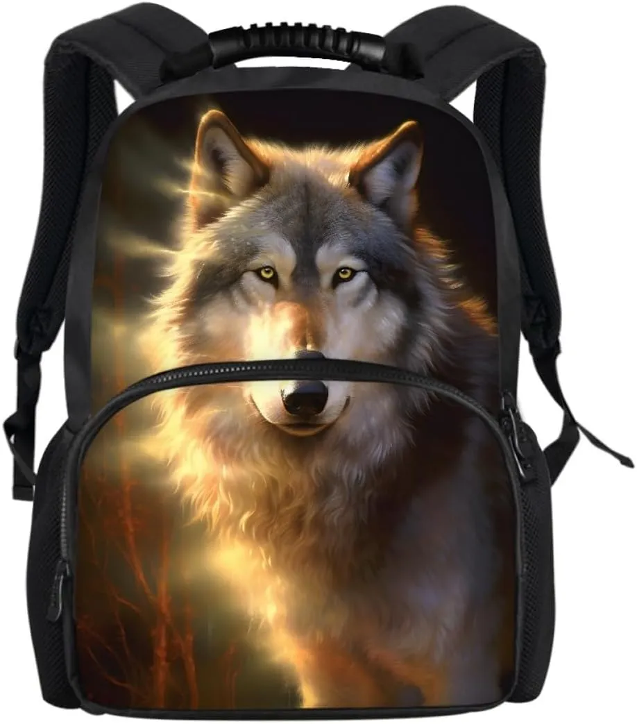 Men Women Creative Wolf 3D Print Backpack Laptop Shoulder Bag Travel Casual Daypacks,Grey Wolf