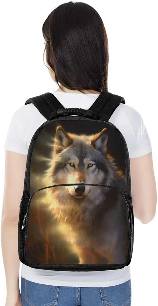 Men Women Creative Wolf 3D Print Backpack Laptop Shoulder Bag Travel Casual Daypacks,Grey Wolf