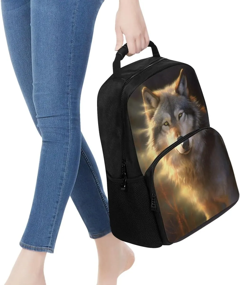 Men Women Creative Wolf 3D Print Backpack Laptop Shoulder Bag Travel Casual Daypacks,Grey Wolf