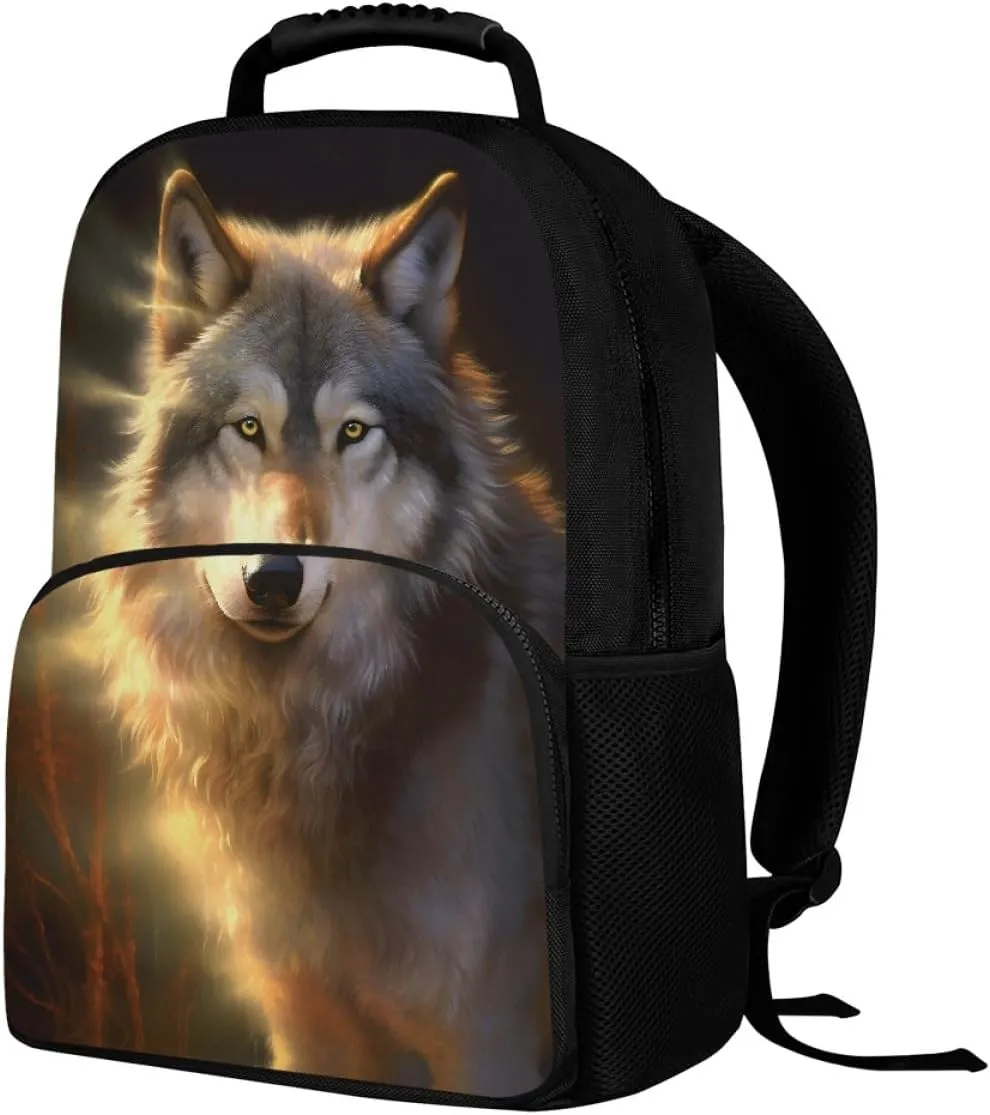 Men Women Creative Wolf 3D Print Backpack Laptop Shoulder Bag Travel Casual Daypacks,Grey Wolf