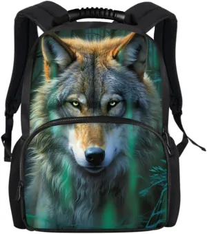 Men Women Creative Wolf 3D Print Backpack Laptop Shoulder Bag Travel Casual Daypacks,Northern Lights Wolf