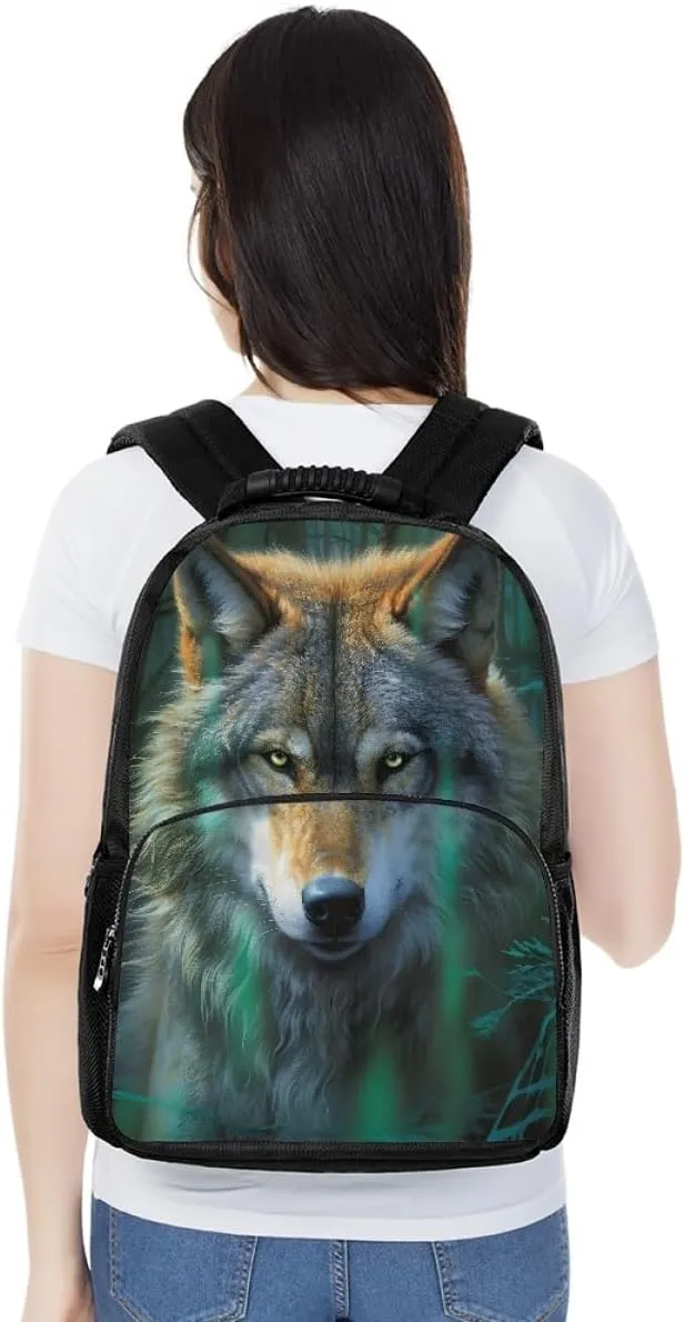 Men Women Creative Wolf 3D Print Backpack Laptop Shoulder Bag Travel Casual Daypacks,Northern Lights Wolf