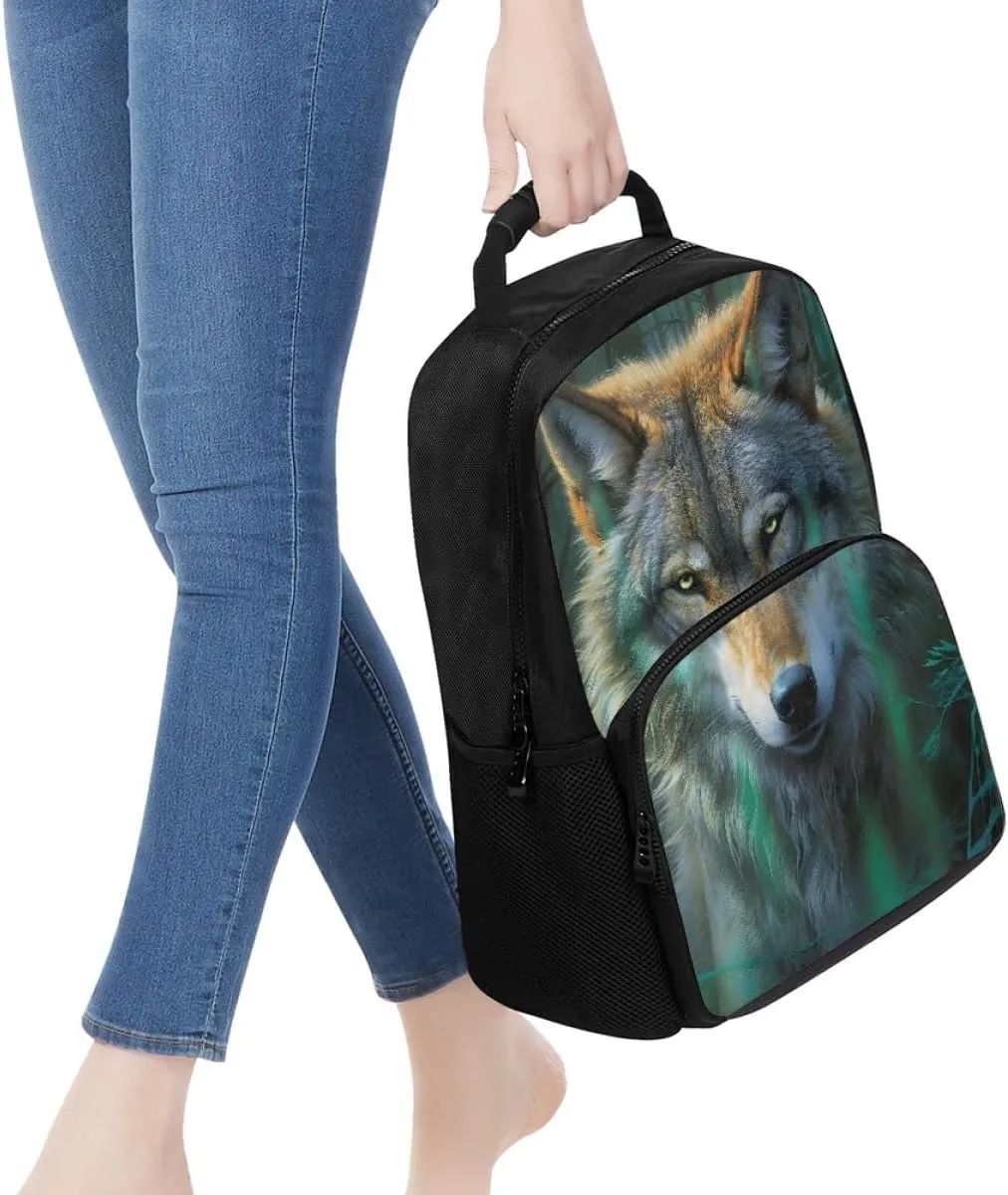 Men Women Creative Wolf 3D Print Backpack Laptop Shoulder Bag Travel Casual Daypacks,Northern Lights Wolf