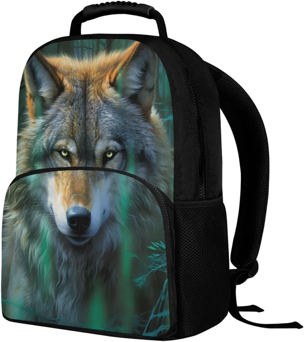 Men Women Creative Wolf 3D Print Backpack Laptop Shoulder Bag Travel Casual Daypacks,Northern Lights Wolf
