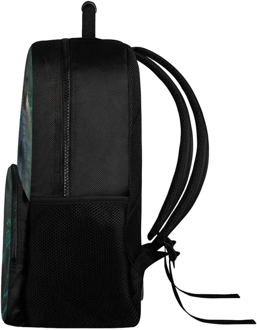 Men Women Creative Wolf 3D Print Backpack Laptop Shoulder Bag Travel Casual Daypacks,Northern Lights Wolf