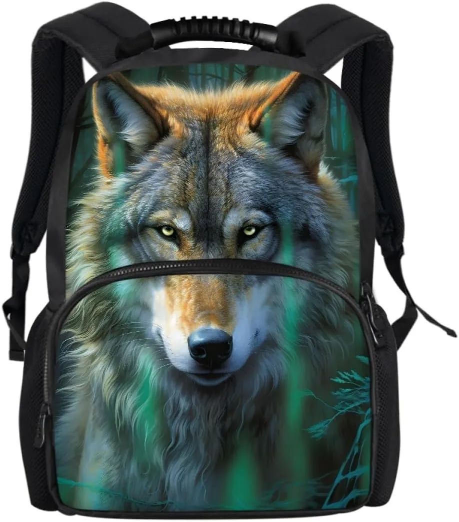 Men Women Creative Wolf 3D Print Backpack Laptop Shoulder Bag Travel Casual Daypacks,Northern Lights Wolf