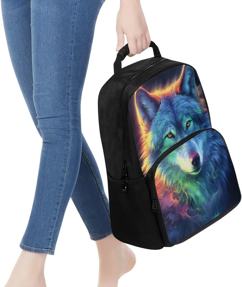 Men Women Galaxy Wolf 3D Print Backpack Laptop Shoulder Bag Travel Casual Daypacks,Colorful Wolf