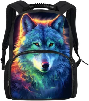 Men Women Galaxy Wolf 3D Print Backpack Laptop Shoulder Bag Travel Casual Daypacks,Colorful Wolf