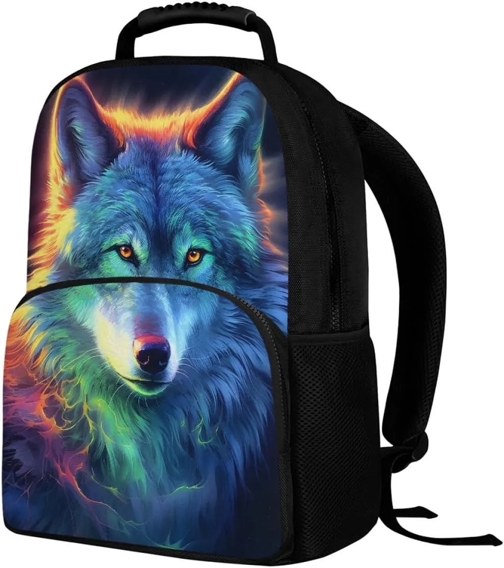 Men Women Galaxy Wolf 3D Print Backpack Laptop Shoulder Bag Travel Casual Daypacks,Colorful Wolf