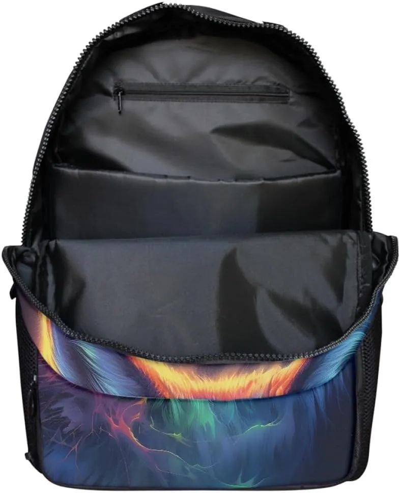 Men Women Galaxy Wolf 3D Print Backpack Laptop Shoulder Bag Travel Casual Daypacks,Colorful Wolf