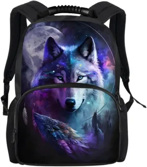 Men Women Galaxy Wolf 3D Print Backpack Laptop Shoulder Bag Travel Casual Daypacks,Fog Forest Wolf