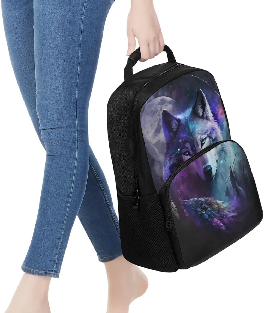 Men Women Galaxy Wolf 3D Print Backpack Laptop Shoulder Bag Travel Casual Daypacks,Fog Forest Wolf
