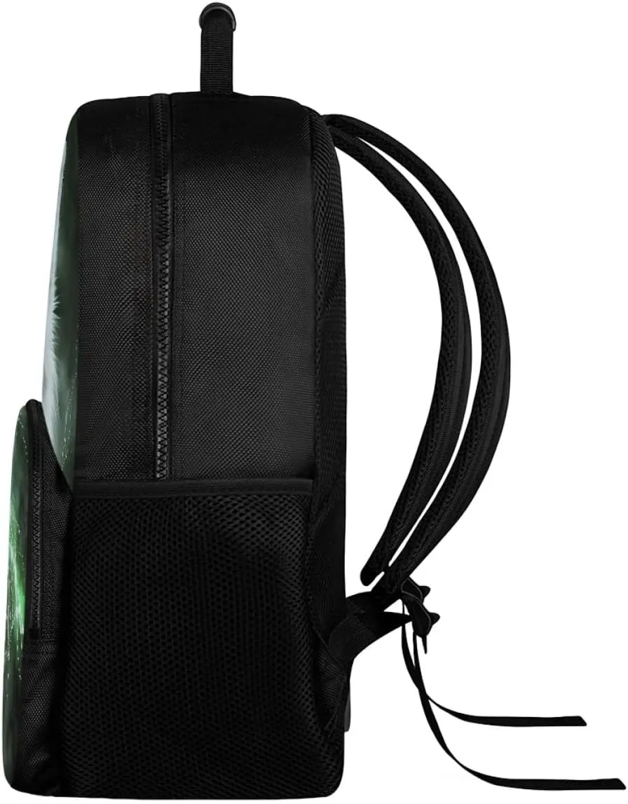Men Women Galaxy Wolf 3D Print Backpack Laptop Shoulder Bag Travel Casual Daypacks,Green Lighting Wolf