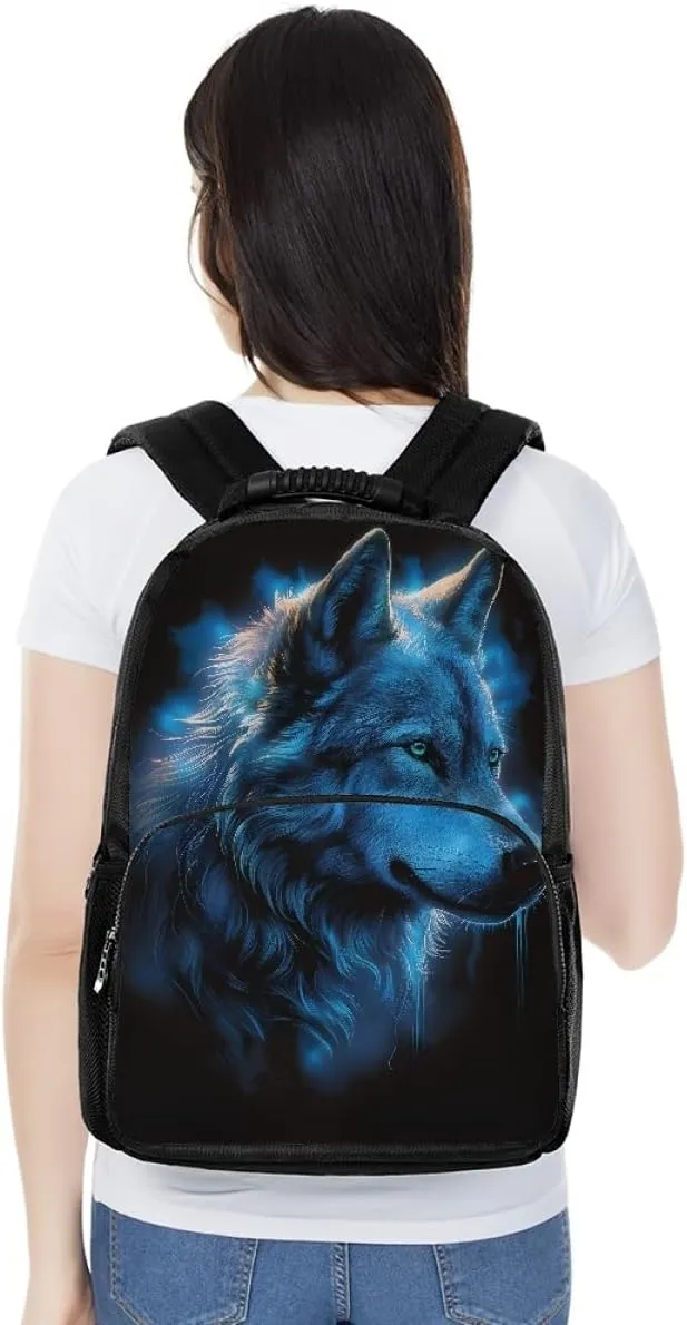 Men Women Galaxy Wolf 3D Print Backpack Laptop Shoulder Bag Travel Casual Daypacks,Luminous Hair Wolf
