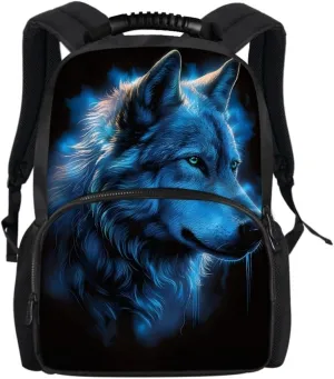 Men Women Galaxy Wolf 3D Print Backpack Laptop Shoulder Bag Travel Casual Daypacks,Luminous Hair Wolf