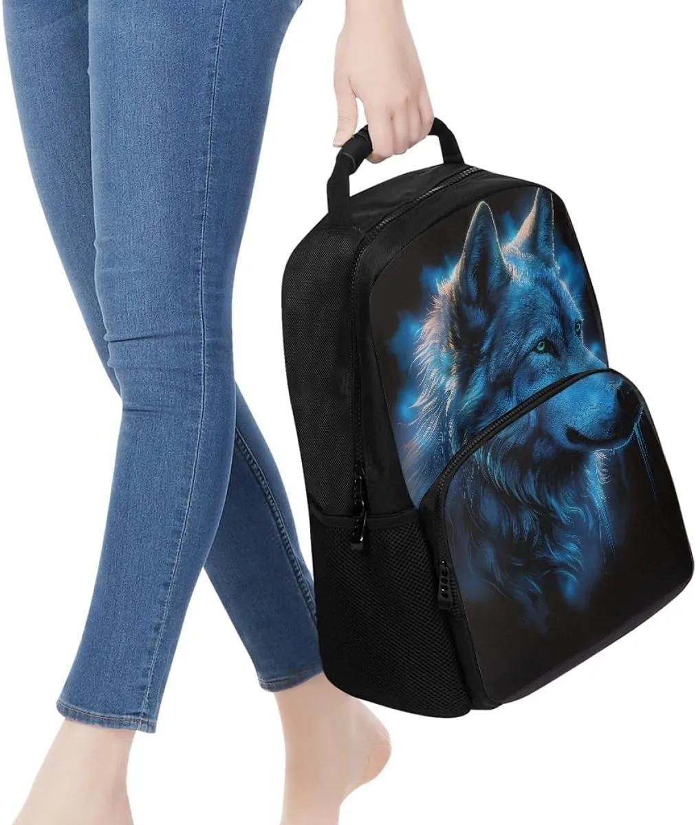 Men Women Galaxy Wolf 3D Print Backpack Laptop Shoulder Bag Travel Casual Daypacks,Luminous Hair Wolf