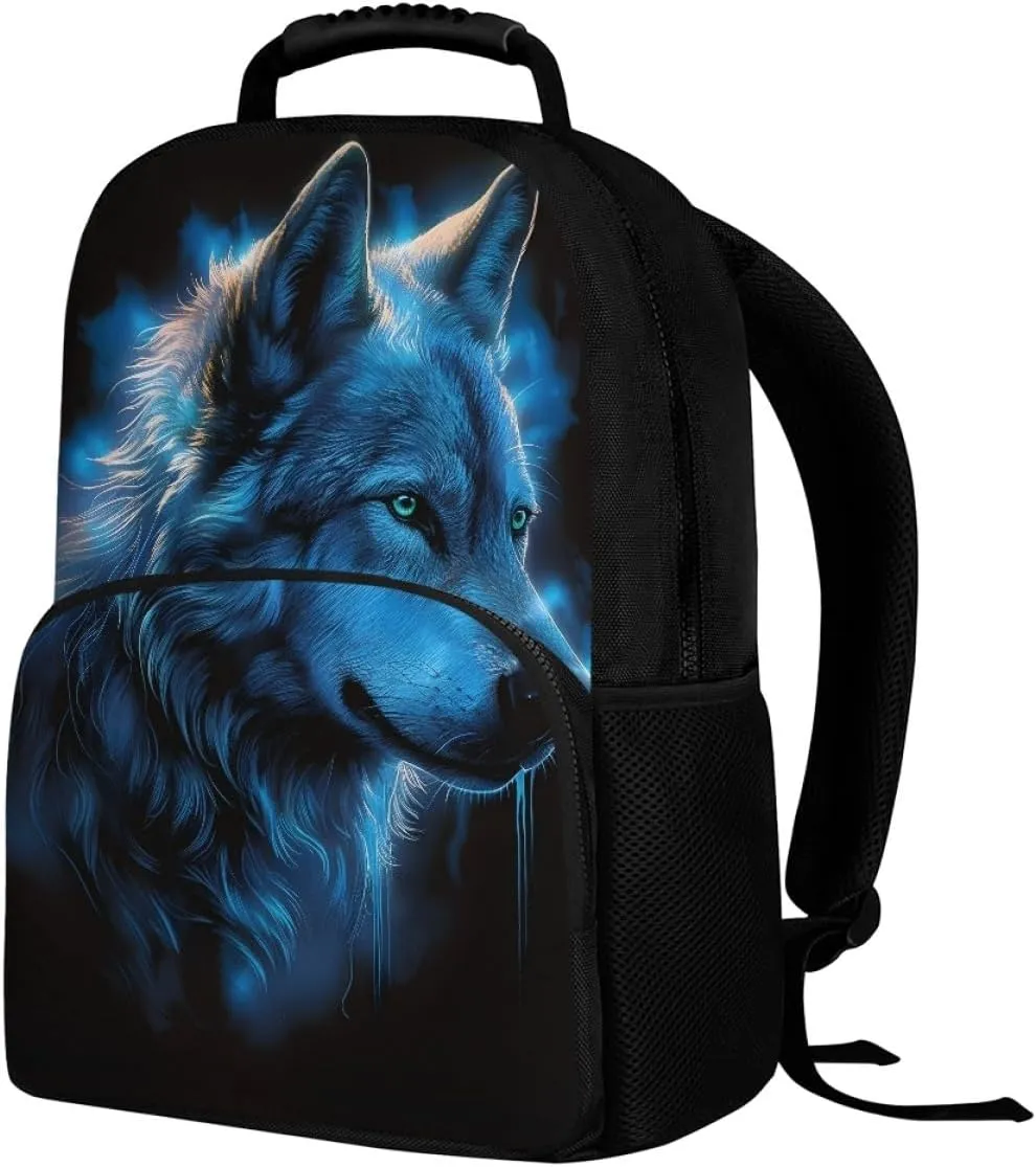 Men Women Galaxy Wolf 3D Print Backpack Laptop Shoulder Bag Travel Casual Daypacks,Luminous Hair Wolf