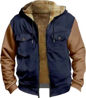 Men's Active Hoodies Jacket 2025 Winter Warm Thick Zip Big and Tall Warm Trucker Pullover with Hooded Coats Outwear