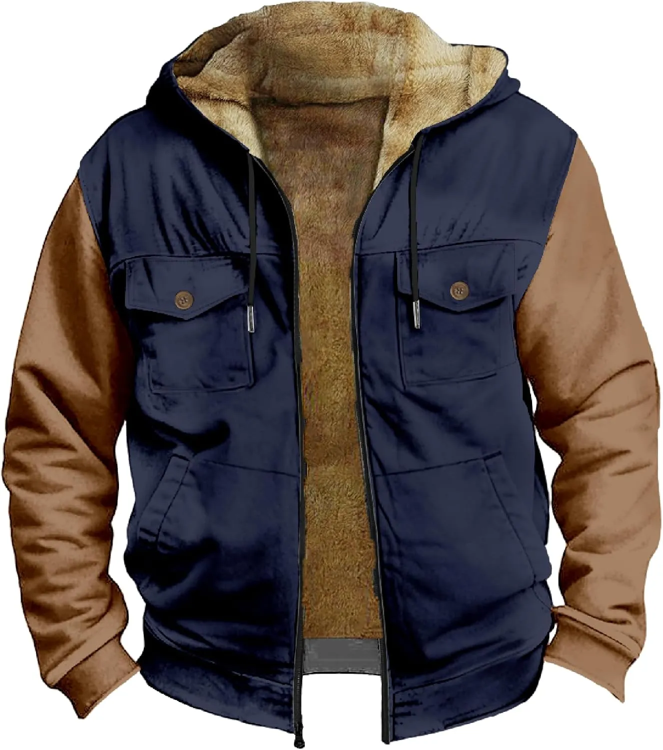 Men's Active Hoodies Jacket 2025 Winter Warm Thick Zip Big and Tall Warm Trucker Pullover with Hooded Coats Outwear