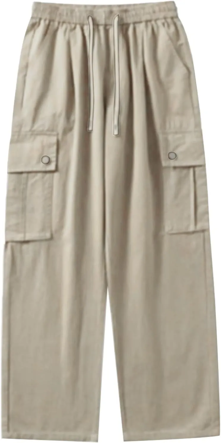 Mens Casual Cargo Pants Spring Summer Lightweight Elastic Waist Drawstring Pants Loose Fit Yoga Trousers with Pockets