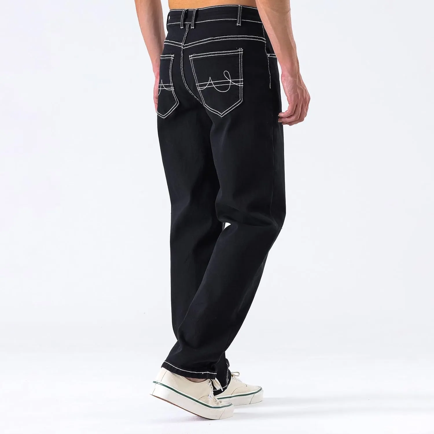 Men's Classic Relaxed Fit Waist Solid Color Slim Toe Jeans Loose Wide Men's Pants Stretch Jeans for Men Fitted Jeans