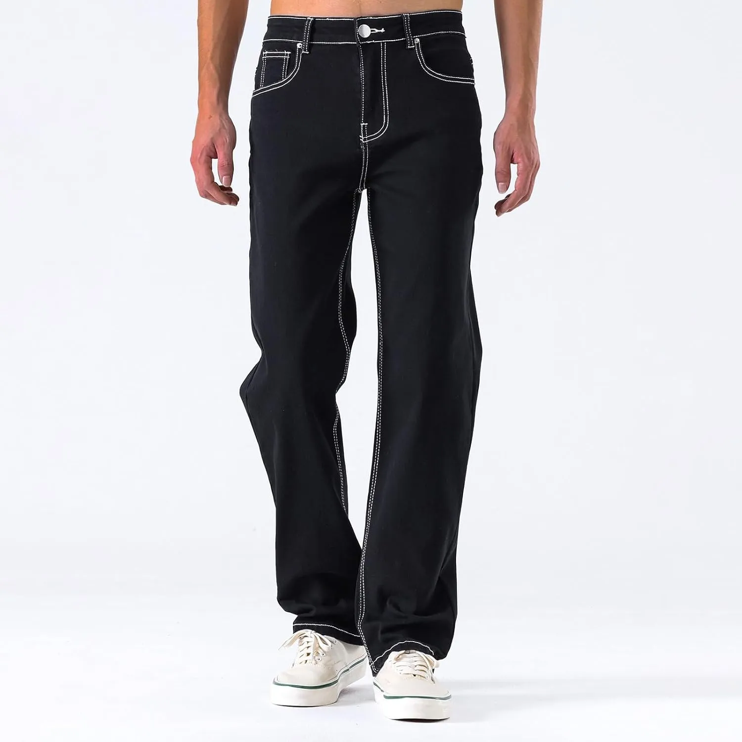 Men's Classic Relaxed Fit Waist Solid Color Slim Toe Jeans Loose Wide Men's Pants Stretch Jeans for Men Fitted Jeans